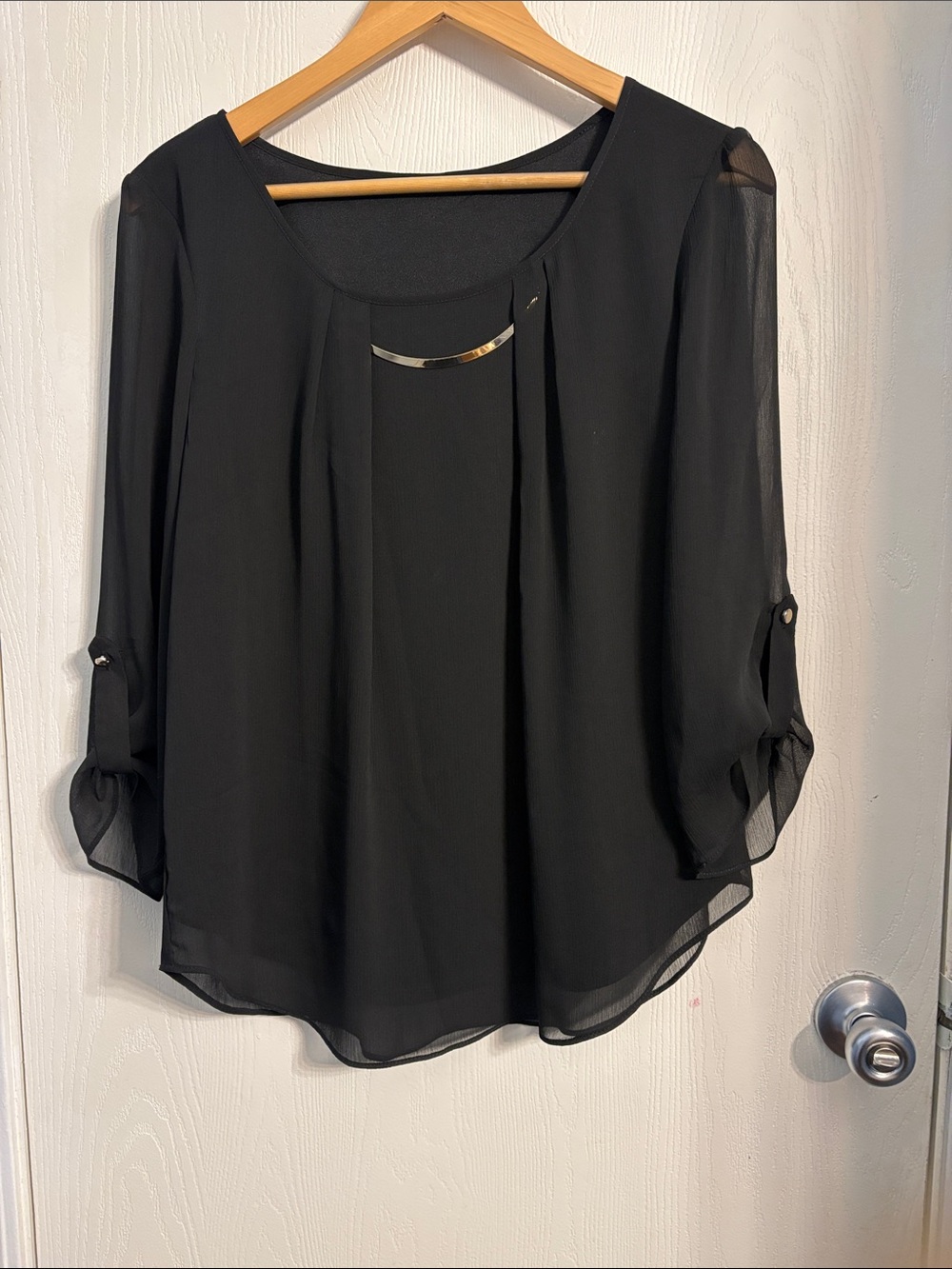 Elegant Black Sheer Blouse with Gold Accent